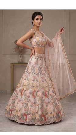  Net Lehenga Choli with Heavy Floral Embroidery & Dupatta 2
