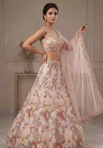  Net Lehenga Choli with Heavy Floral Embroidery & Dupatta