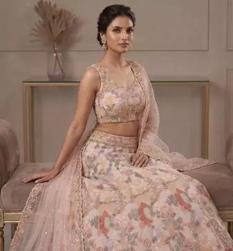  Net Lehenga Choli with Heavy Floral Embroidery & Dupatta