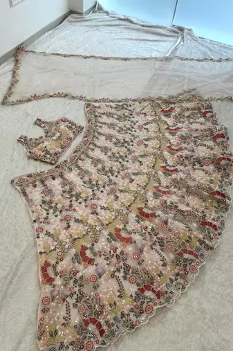  Net Lehenga Choli with Heavy Floral Embroidery & Dupatta