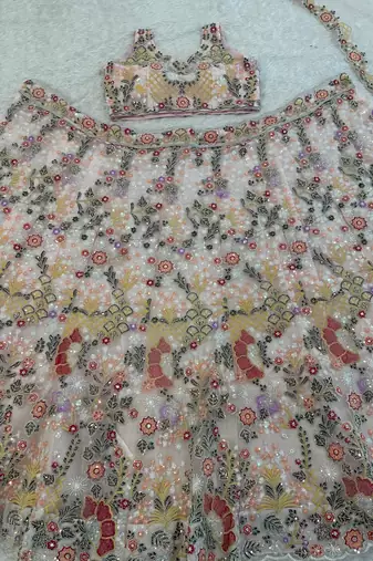  Net Lehenga Choli with Heavy Floral Embroidery & Dupatta