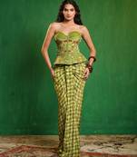 Green printed crepe corset skirt set
