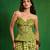 Green printed crepe corset skirt set