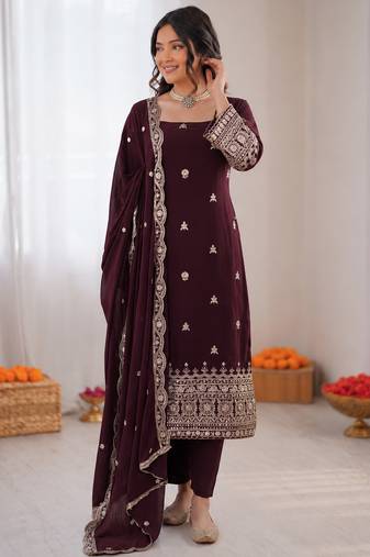 Deep wine georgette thread with sequence salwar suit