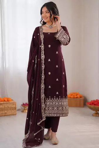 Deep wine georgette thread with sequence salwar suit