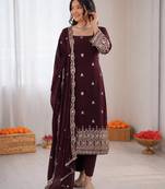 Deep wine georgette thread with sequence salwar suit