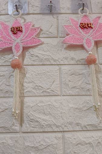 decorative shubh labh lotus patch hanging for home decor pack of 2