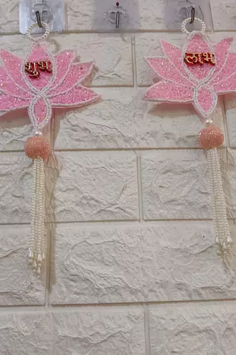 decorative shubh labh lotus patch hanging for home decor pack of 2