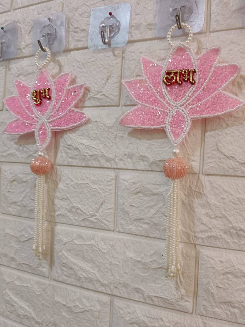 decorative shubh labh lotus patch hanging for home decor pack of 2