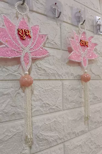 decorative shubh labh lotus patch hanging for home decor pack of 2