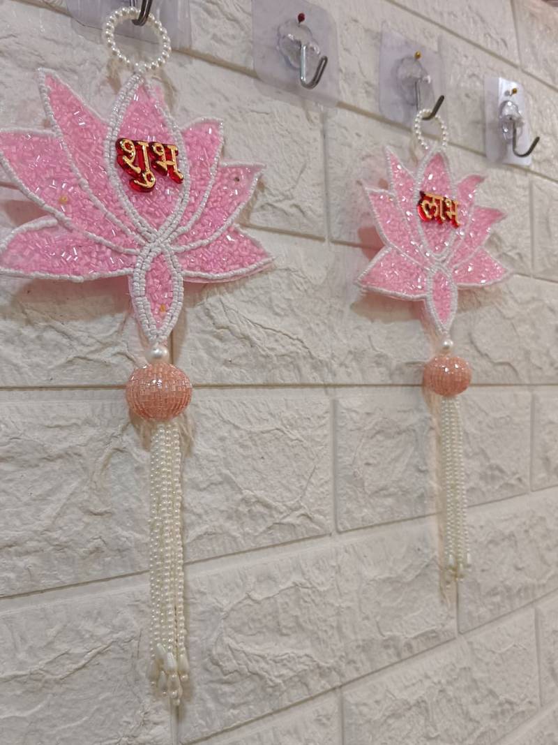 decorative shubh labh lotus patch hanging for home decor pack of 2