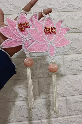 decorative shubh labh lotus patch hanging for home decor pack of 2