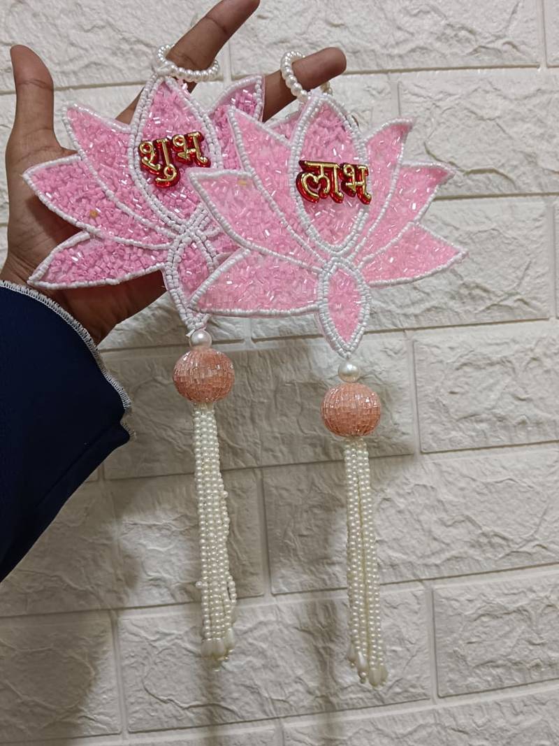 decorative shubh labh lotus patch hanging for home decor pack of 2