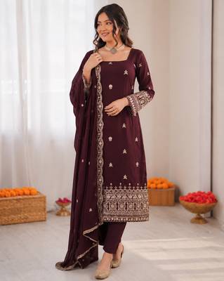 Deep wine georgette thread with sequence salwar suit 2
