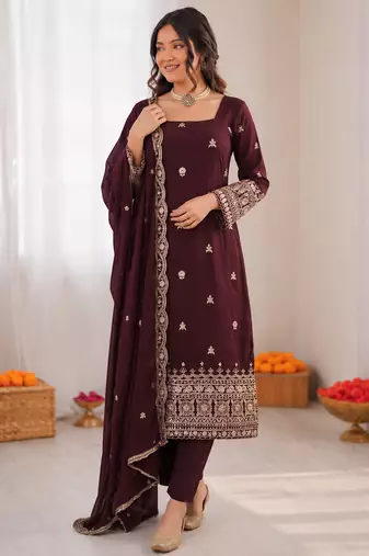 Deep wine georgette thread with sequence salwar suit