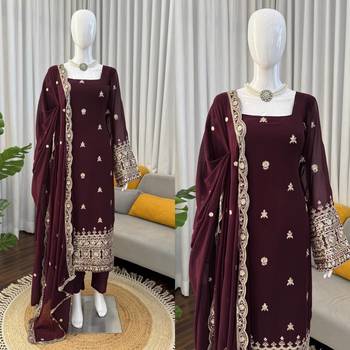 Deep wine georgette thread with sequence salwar suit 3