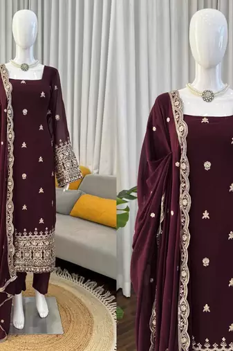 Deep wine georgette thread with sequence salwar suit