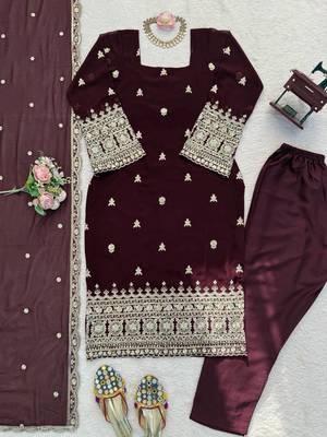 Deep wine georgette thread with sequence salwar suit 4
