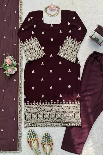 Deep wine georgette thread with sequence salwar suit