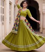 PARROT GREEN RAYON PARTY WEAR EMBROIDERY LEHENGA CHOLI