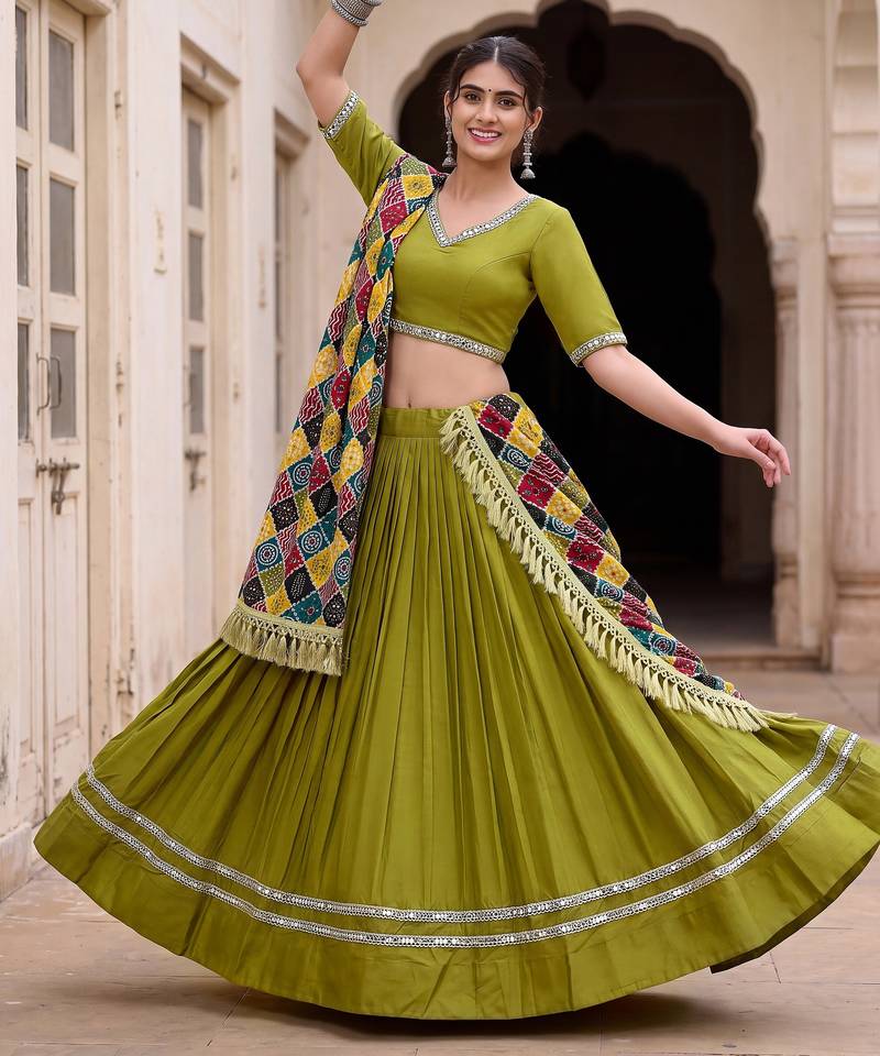 PARROT GREEN RAYON PARTY WEAR EMBROIDERY LEHENGA CHOLI
