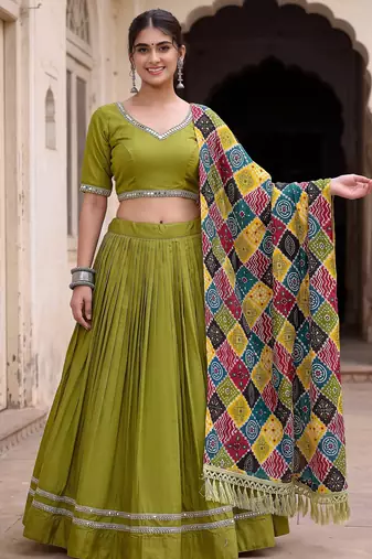 PARROT GREEN RAYON PARTY WEAR EMBROIDERY LEHENGA CHOLI