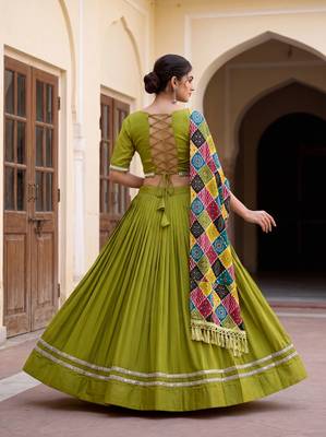 PARROT GREEN RAYON PARTY WEAR EMBROIDERY LEHENGA CHOLI 4