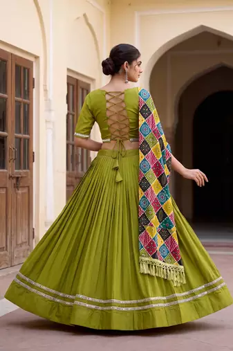 PARROT GREEN RAYON PARTY WEAR EMBROIDERY LEHENGA CHOLI