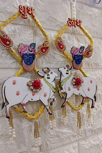 shubh labh shrinath ji cow latkan toran for home decor pack of 2