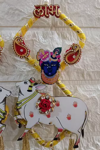 shubh labh shrinath ji cow latkan toran for home decor pack of 2