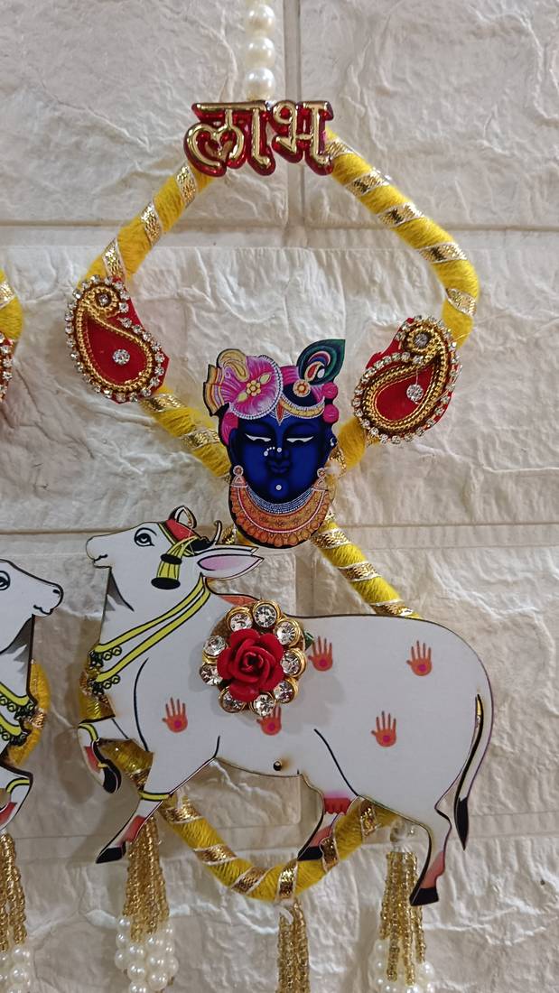 shubh labh shrinath ji cow latkan toran for home decor pack of 2