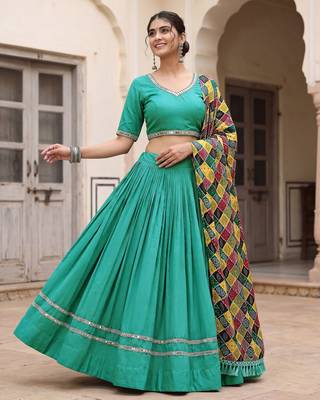 SEA GREEN RAYON EMBROIDERY PARTY WEAR LEHENGA CHOLI 2