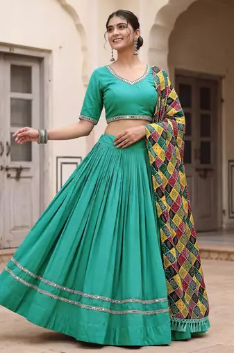 SEA GREEN RAYON EMBROIDERY PARTY WEAR LEHENGA CHOLI
