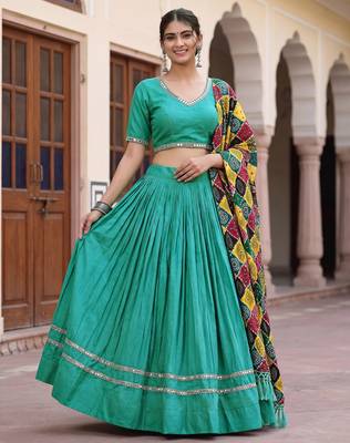 SEA GREEN RAYON EMBROIDERY PARTY WEAR LEHENGA CHOLI 3
