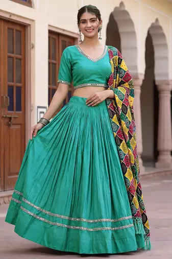 SEA GREEN RAYON EMBROIDERY PARTY WEAR LEHENGA CHOLI
