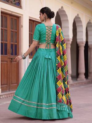 SEA GREEN RAYON EMBROIDERY PARTY WEAR LEHENGA CHOLI 4
