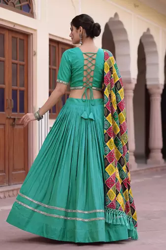 SEA GREEN RAYON EMBROIDERY PARTY WEAR LEHENGA CHOLI