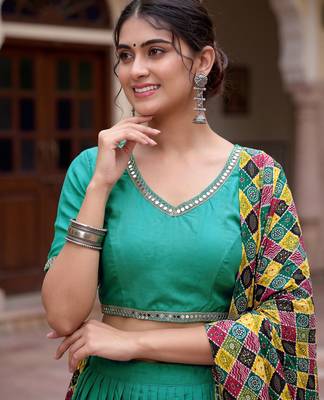 SEA GREEN RAYON EMBROIDERY PARTY WEAR LEHENGA CHOLI 5