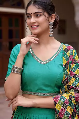 SEA GREEN RAYON EMBROIDERY PARTY WEAR LEHENGA CHOLI