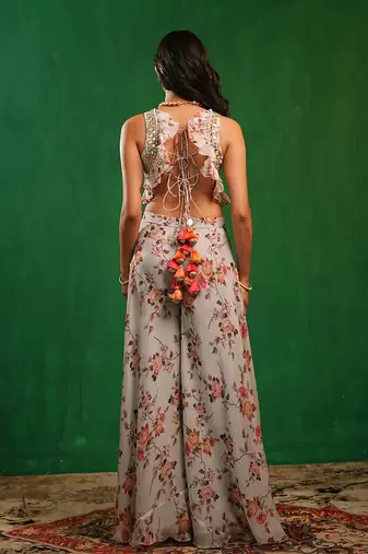 Sky blue printed organza co ord set