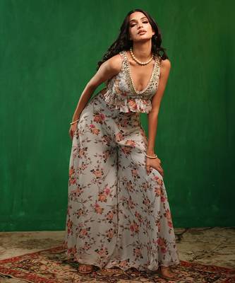Sky blue printed organza co ord set 5