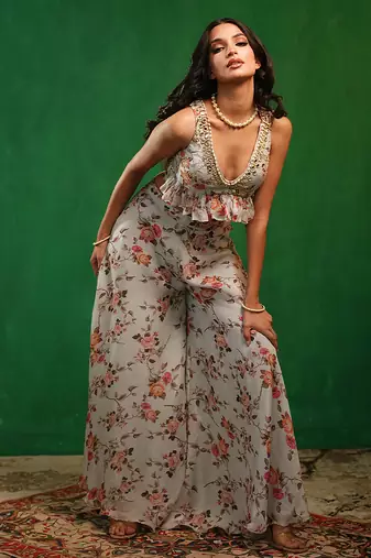Sky blue printed organza co ord set