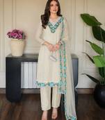 OFF- white color fancy embroidery thread work organza kurti set