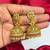 Gold Tone Temple Jhumka Earrings, South Indian Antique Bridal Earrings, Traditional Indian Jewelry, 