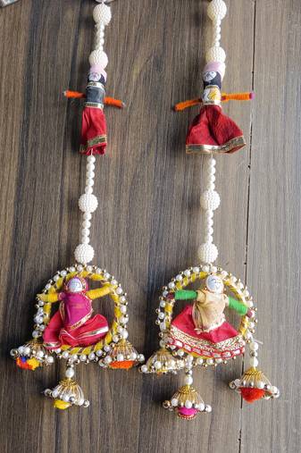handmade rajasthani moti chudi puppet toran for home decor pack of 2