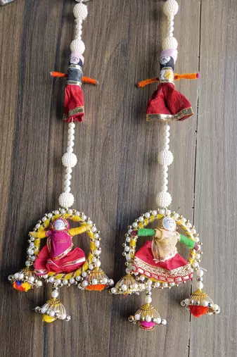 handmade rajasthani moti chudi puppet toran for home decor pack of 2