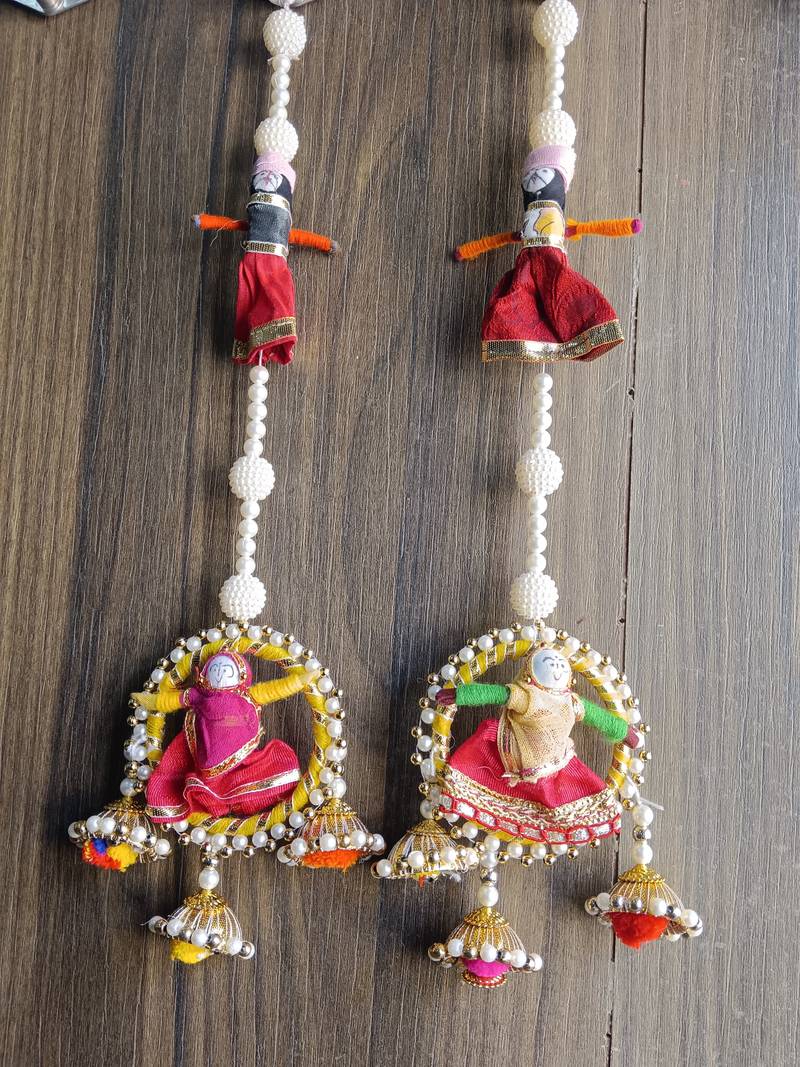 handmade rajasthani moti chudi puppet toran for home decor pack of 2