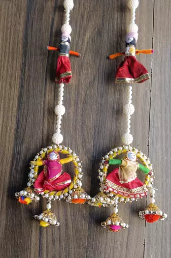 handmade rajasthani moti chudi puppet toran for home decor pack of 2
