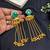 Green Stone Long Dangle Earrings, Pearl Gold Tone Chandelier Kashmiri Ghungroo Earrings