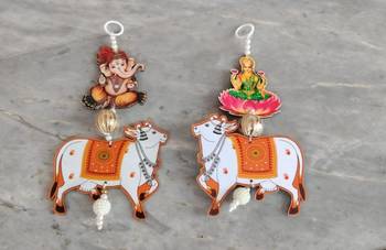 handmade multicolor shubh labh lotus hanging for home decor pack of 2 1